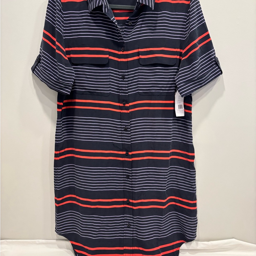 Equipment Navy and Red Striped Shirt Dress
